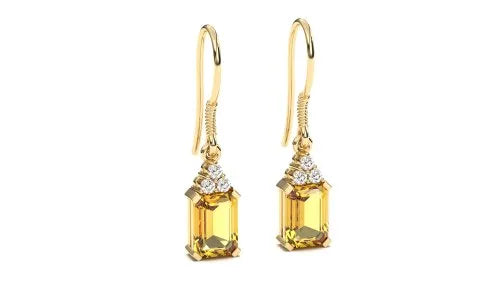 Golden Glow: Citrine Earrings with Real Diamonds & Elegant Hook Design