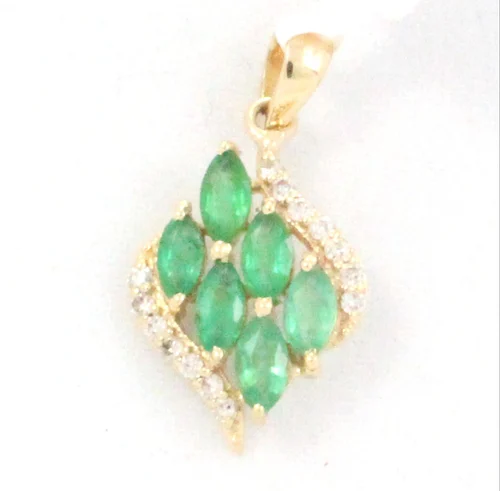 Luxurious 14K Yellow Gold Emerald and Diamond Pendant