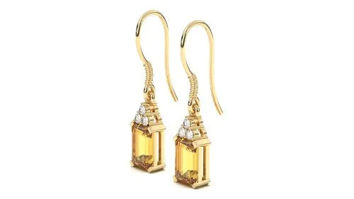 Golden Glow: Citrine Earrings with Real Diamonds & Elegant Hook Design