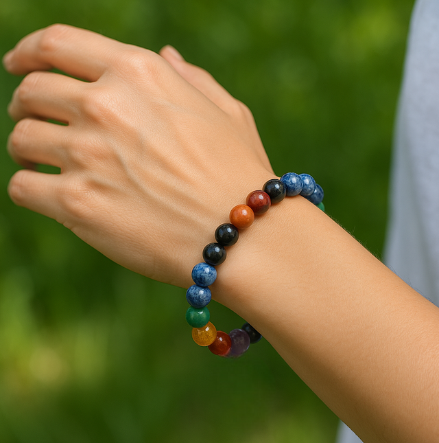Colorful 7 Stone Bracelet with Pyrite – Style That Speaks Balance