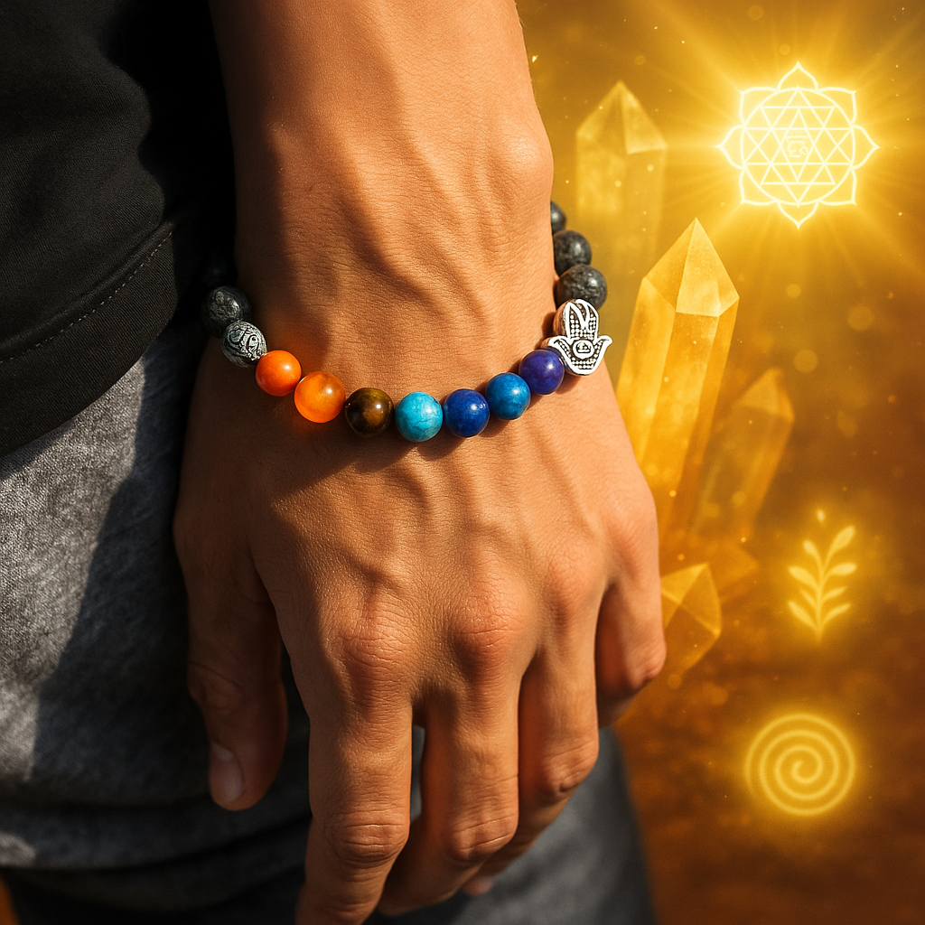 Eternal Charm - Unique Bracelet with 7 Chakra Beads and Hamsa Symbol