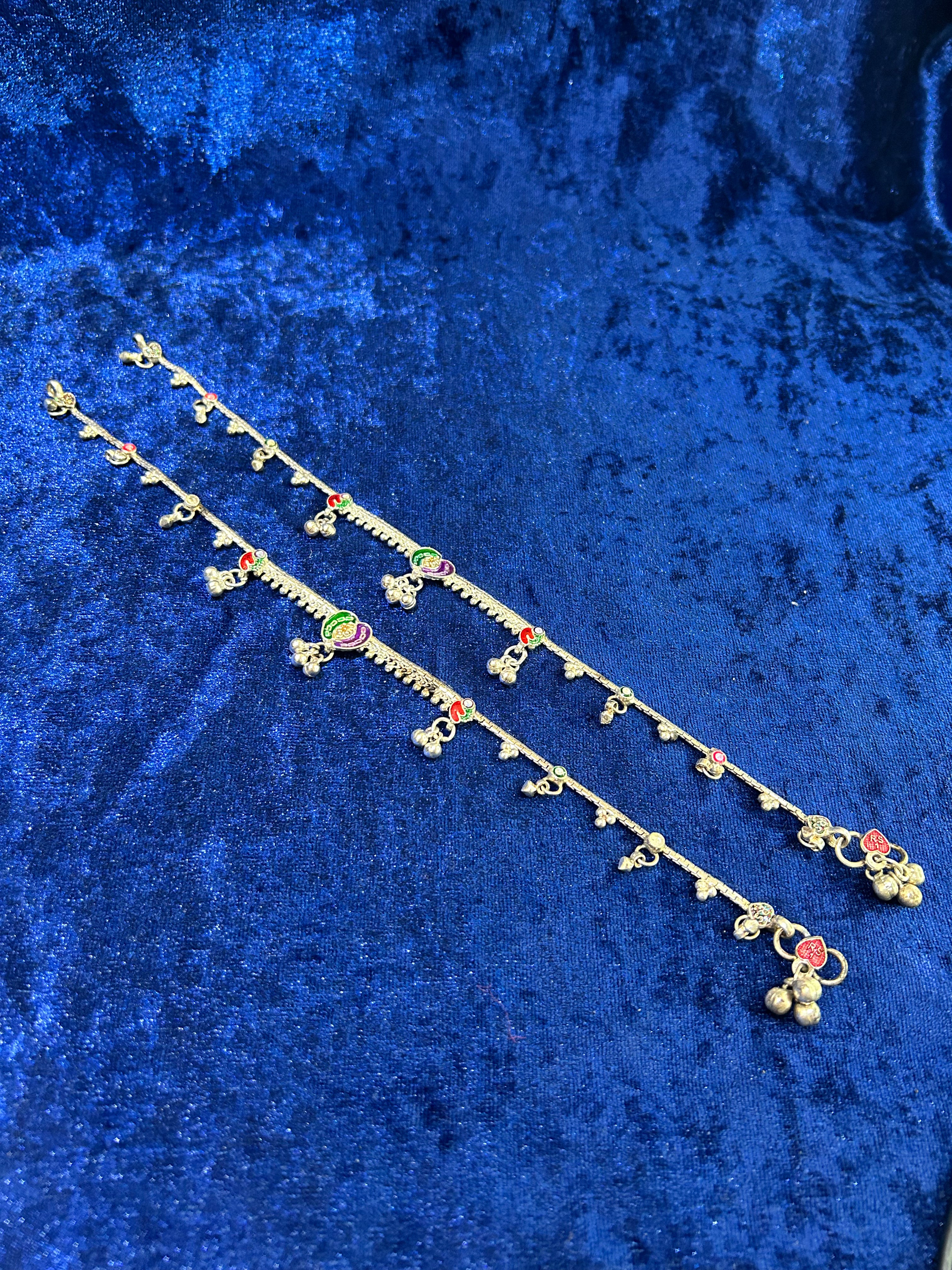 Sparkle & Tradition: Silver Designer Anklet Pair