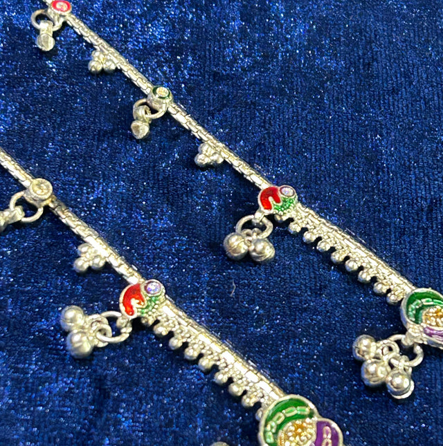 Sparkle & Tradition: Silver Designer Anklet Pair
