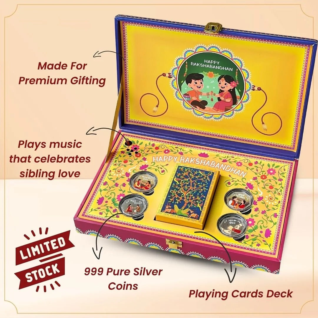Make Rakhi Memorable: Pure Silver Coin Set in a Premium Musical Gift Box For Your Dearest Sister 💗