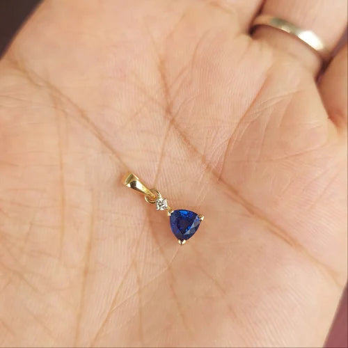 Bold Trillion Blue Sapphire & Diamond Pendant in 18K Gold – A Statement of Royal Grace