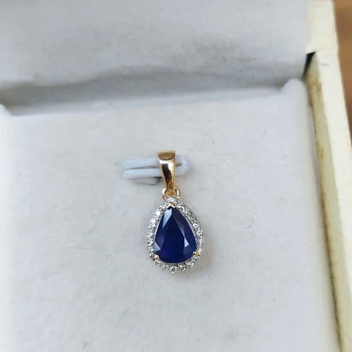 Luxury Blue Sapphire & Diamond Pendant – Handcrafted in 18K Gold for Grace & Sophistication