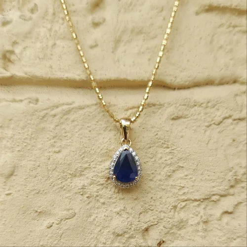 Luxury Blue Sapphire & Diamond Pendant – Handcrafted in 18K Gold for Grace & Sophistication