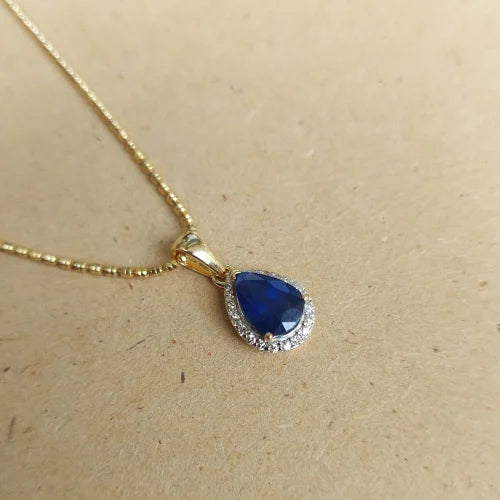Luxury Blue Sapphire & Diamond Pendant – Handcrafted in 18K Gold for Grace & Sophistication