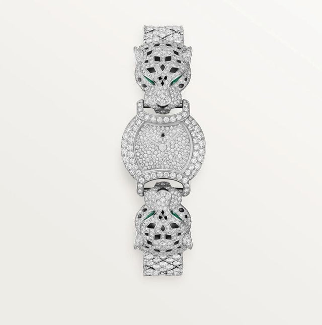 Emerald-Eyed Panther Luxury Watch | Colorless Round-Cut Moissanite Brilliance