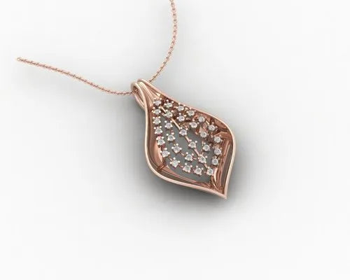Delicate Diamond Leaf Pendant in Rose Gold Mesh – Elegant, Ethereal & Handcrafted