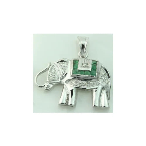 Charming Lightweight Elephant Pendant with Emerald in White Gold