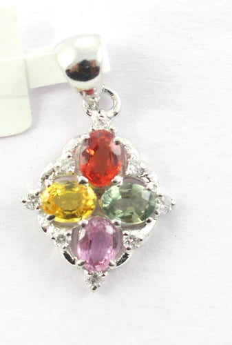 Colorful Multi-Sapphire & Diamond Pendant – Crafted in 18K White Gold