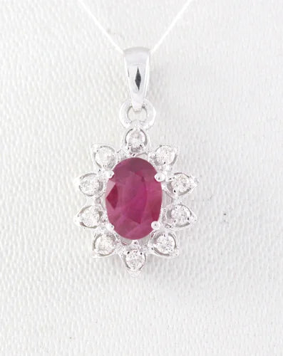 Luxurious Ruby & Diamond Pendant – Crafted in 18K White Gold