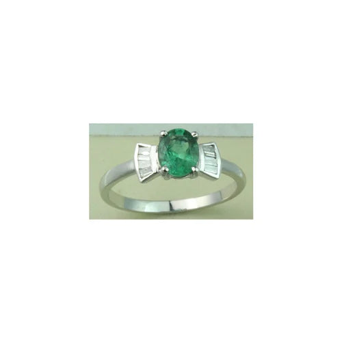 Luxury Baguette Diamond & Emerald Ring in Solid White Gold