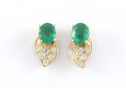 18Kt Natural Emerald & Diamond Studs – Where Nature Meets Luxury