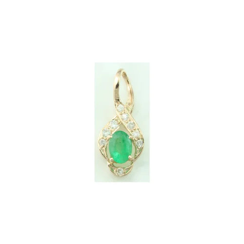 Luxurious 14Kt Yellow Gold Emerald and Diamond Pendant