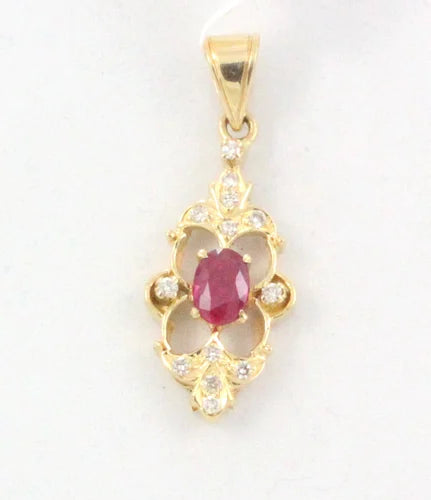 Dazzling Ruby & Diamond Pendant Crafted in 14K Yellow Gold